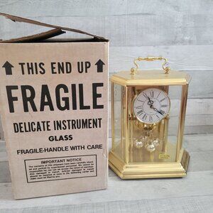 Bulova Mantel Clock Gold-Tone Quartz Movement Glass Dome Roman Numerals Germany-